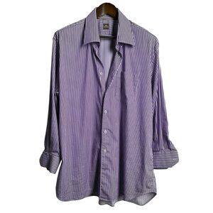 Peter Millar Men's XL Button Up Pinstripe Shirt Purple Soft Silky Smooth Cotton